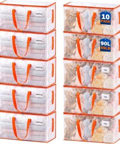 KYODOLED 10-Pack Clear Moving Bags Heavy Duty Extra Large. Storage Totes with Reinforced Handles. Zippers & Label Pocket. Transparent Packing Containers for College Dorm. Clothes. Bedding. Toys